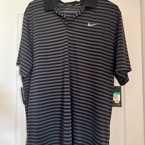 Nike Black and Gray Striped Polo Shirt